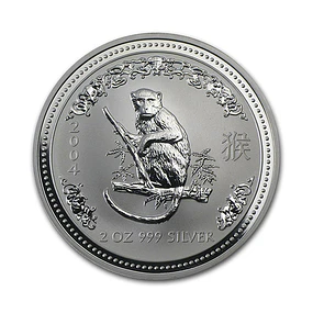 Austrália - 2 Dollars 2 Oz Prata Série Lunar Ano do Macaco 2004