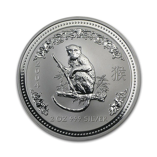 Austrália - 2 Dollars 2 Oz Prata Série Lunar Ano do Macaco 2004