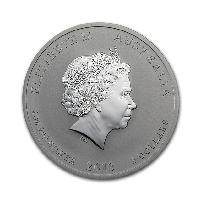 Austrália - 2 Dollars 2 Oz Prata Série Lunar Ano da Serpente 2013