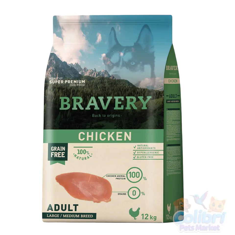 Bravery perro adulto 12kg - pollo 1