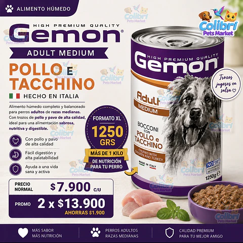 Lata de alimento completo Gemon 1,25kg