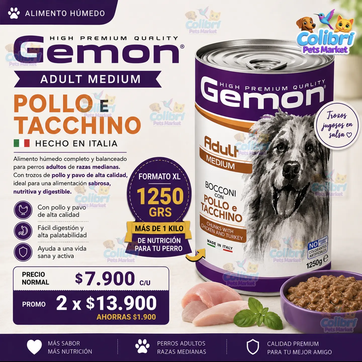 Lata de alimento completo Gemon 1,25kg 1