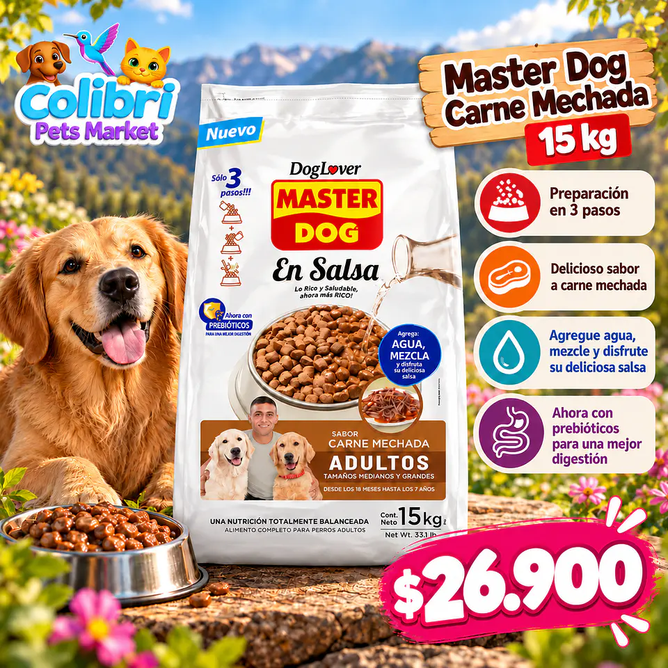 Máster dog en salsa - carne mechada 15kg 1