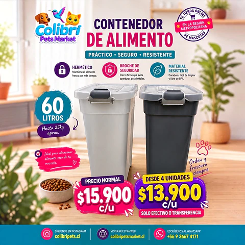 Contenedor alimento 60lts