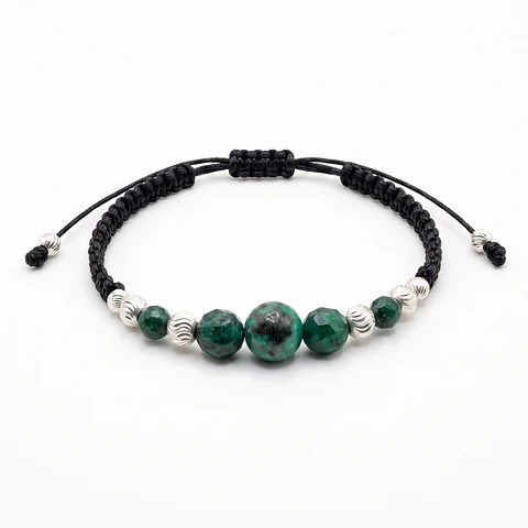 Pulsera en Plata y Balines de Esmeralda
