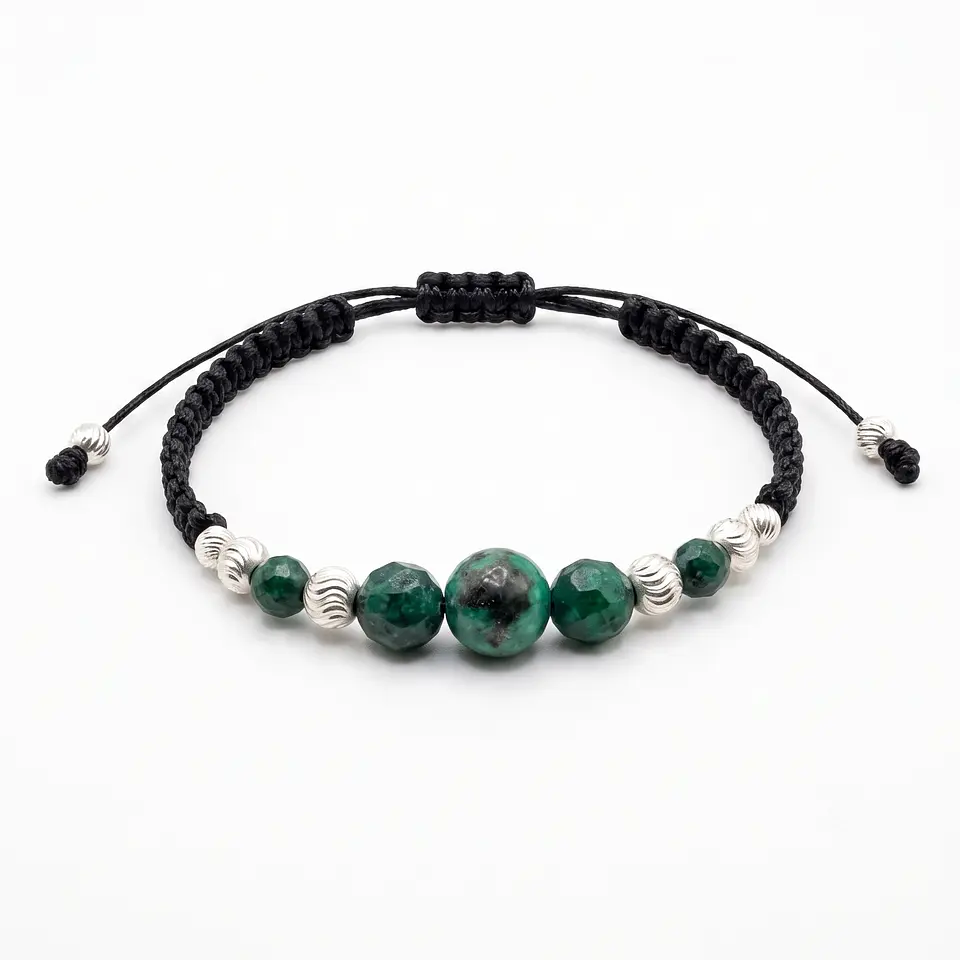 Pulsera en Plata y Balines de Esmeralda 1