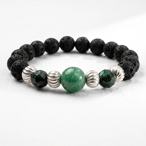 Pulsera en Plata, Esmeralda Morralla y Piedra Volcánica