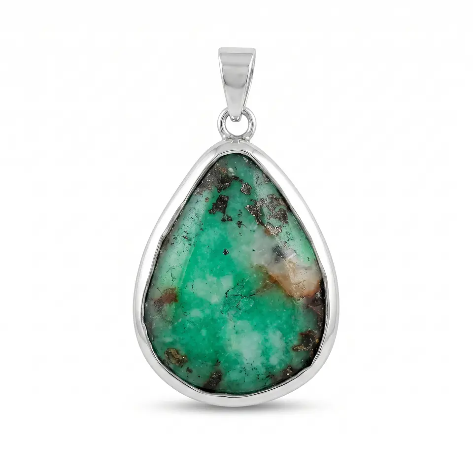 Natural Emerald in Matrix Cabochon Pendant 1