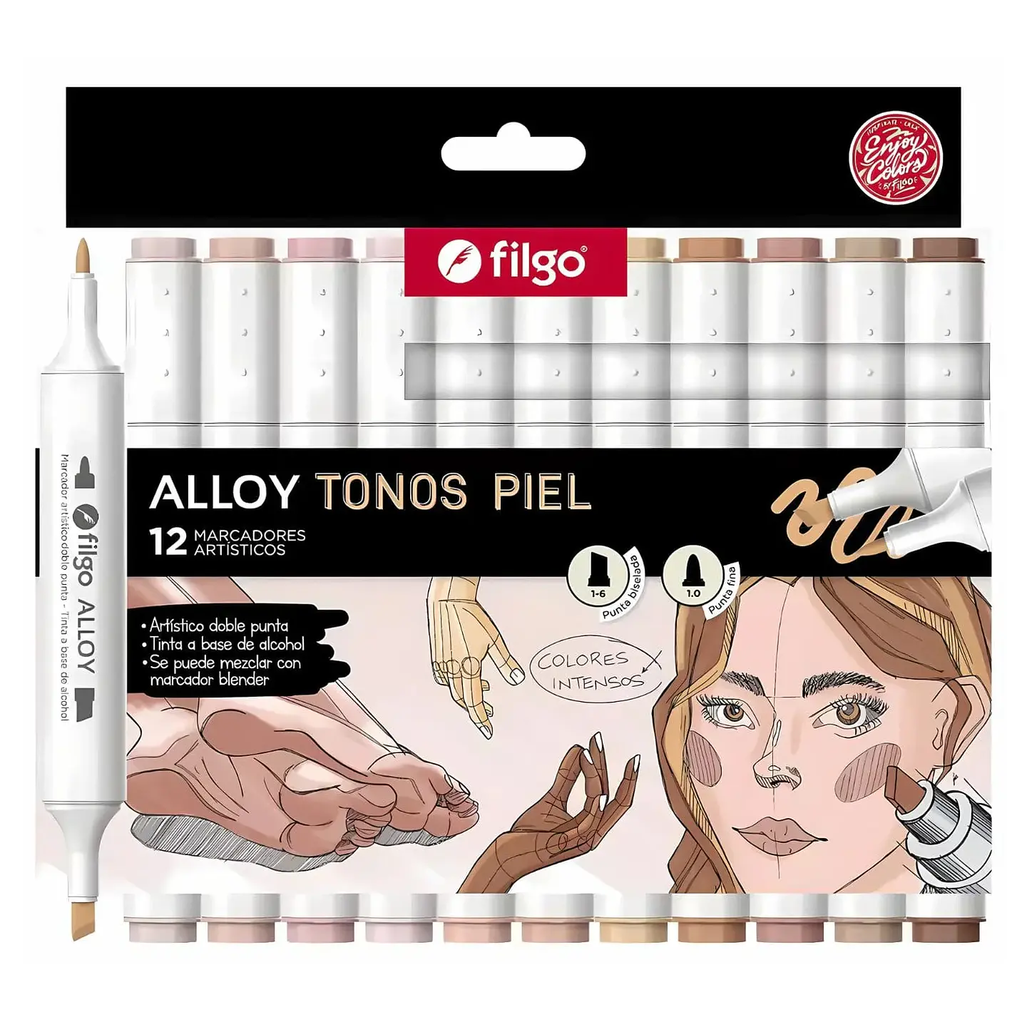 Set 12 Marcadores al Alcohol Tonos Piel - Filgo Alloy 1