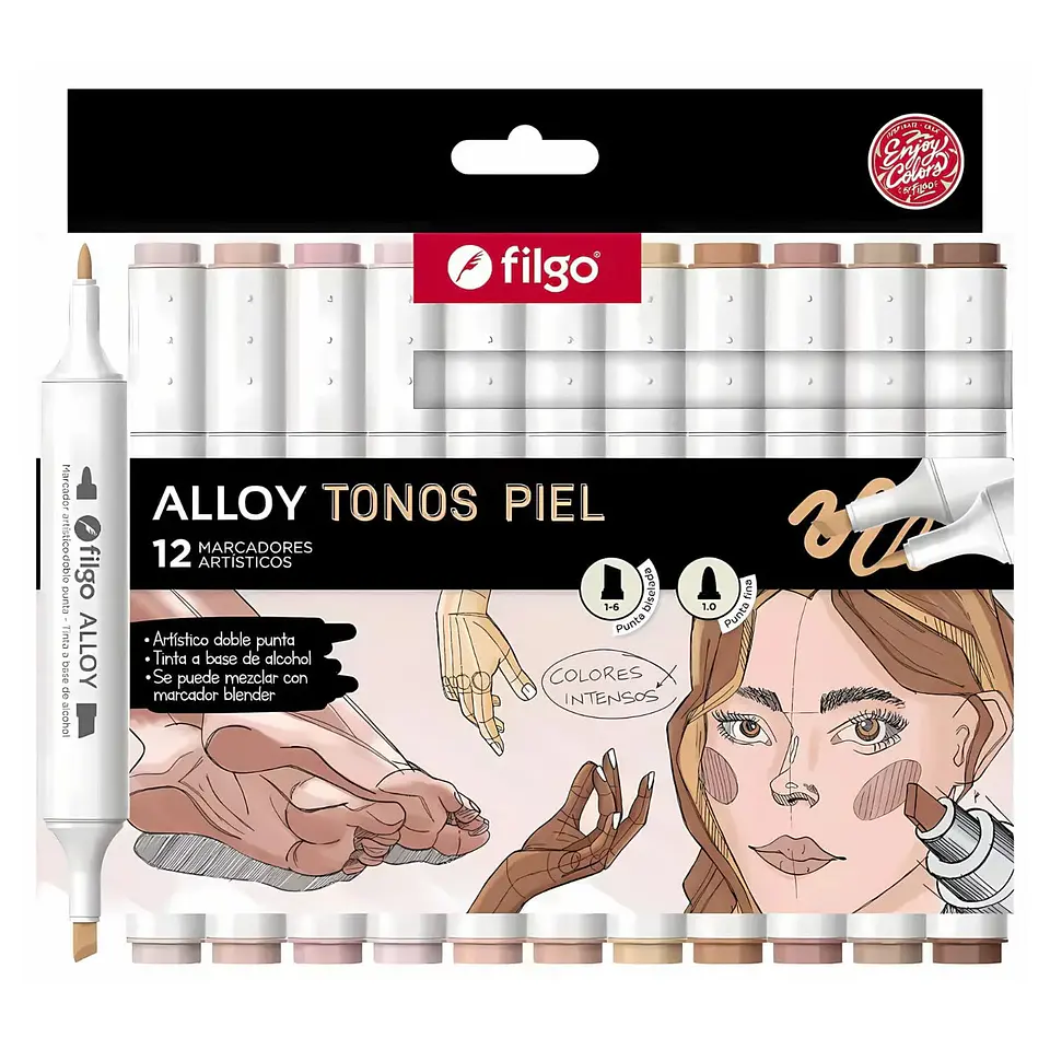 Set 12 Marcadores al Alcohol Tonos Piel - Filgo Alloy 1