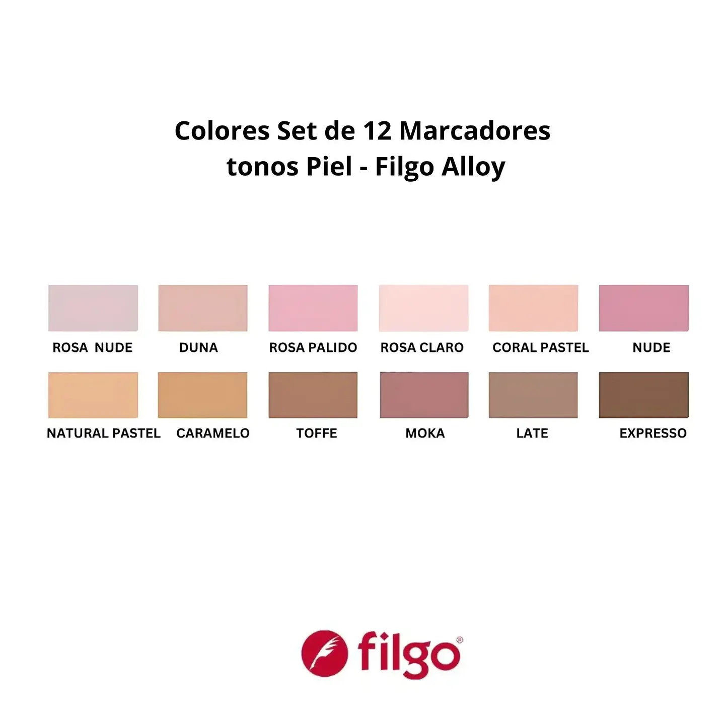 Set 12 Marcadores al Alcohol Tonos Piel - Filgo Alloy 3
