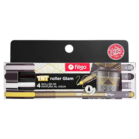 Set 4 marcadores acrílicos (blanco, dorado, plateado y negro) - TNT roller - Filgo
