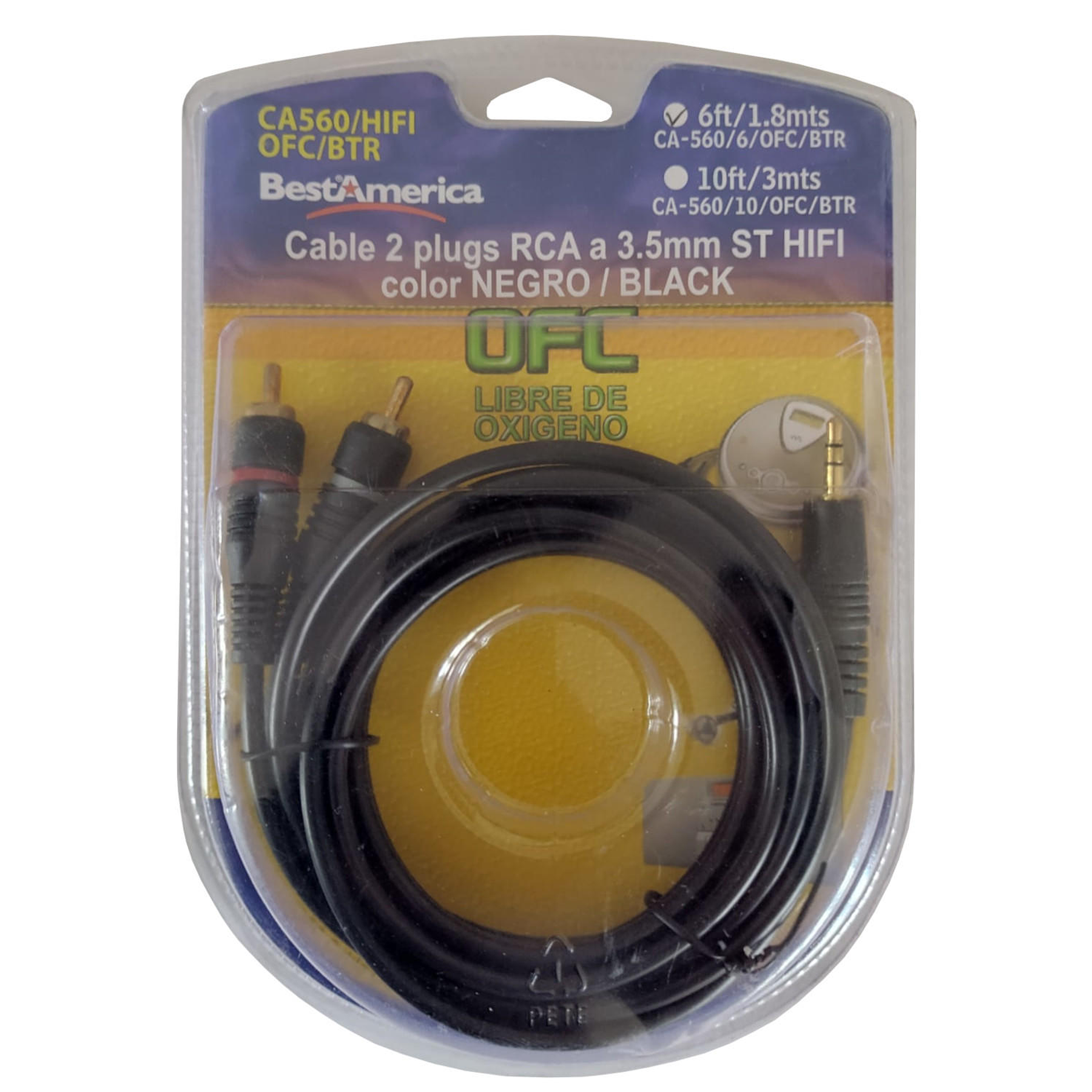 Cable 2 RCA a Miniplug ST Best America CA560/6F/OFC/BTR