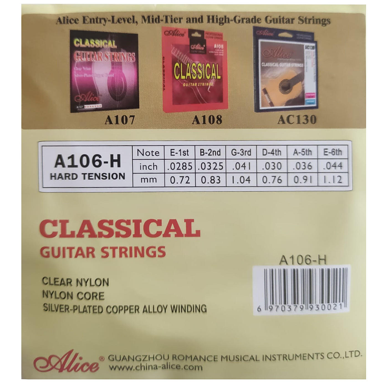 Set de Cuerdas para Guitarra Clasica Alice A106-H 2