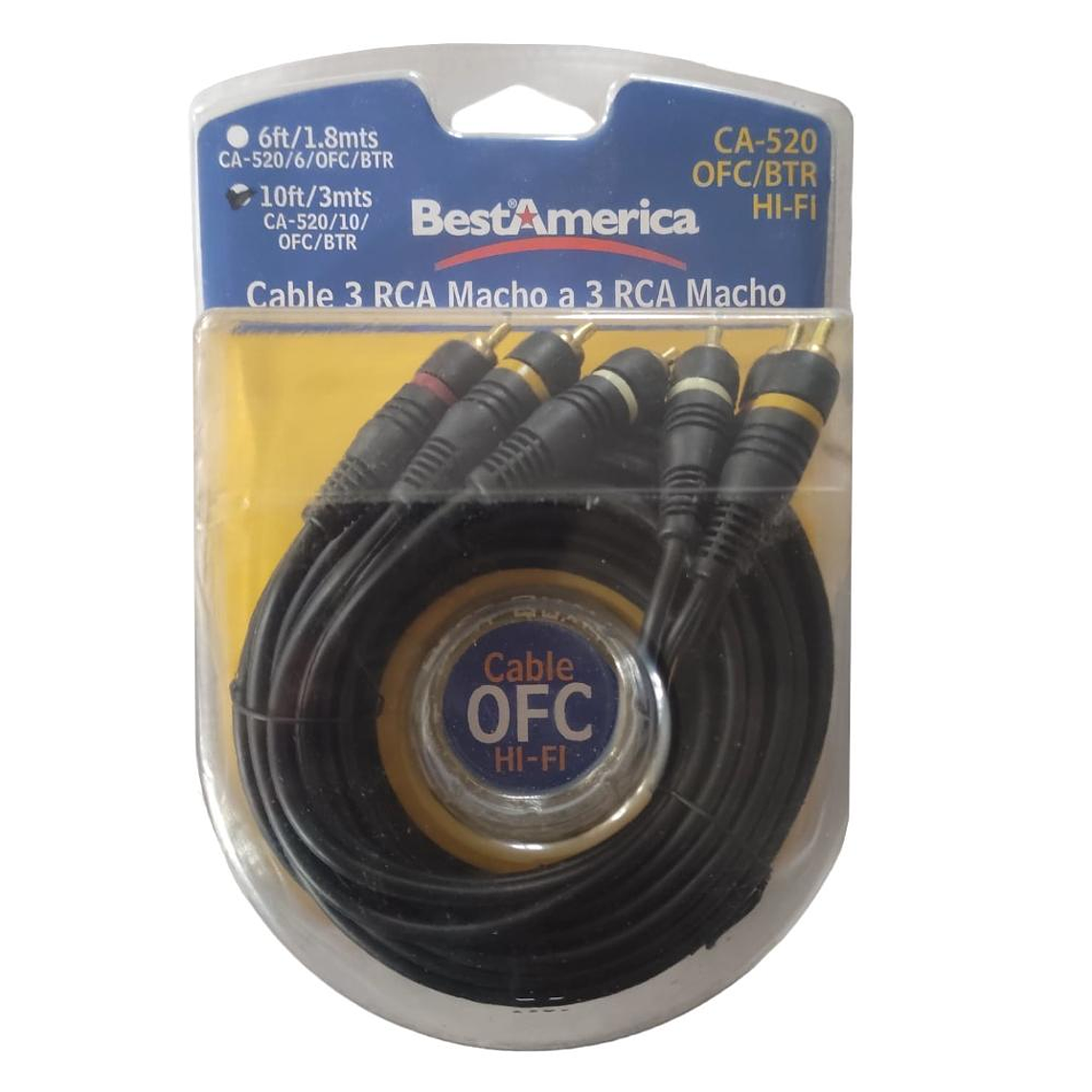 Cable 3 RCA de 3 mts Best America CA-520/10/OFC/BTR 1