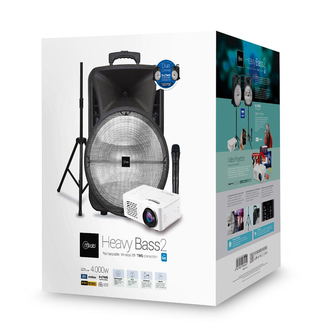 Parlante Portatil con atril y proyector LED Mlab Heavy Bass 2 5