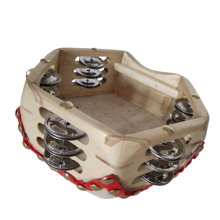 Pandero cuequero hexagonal 8'' Mlion 3 Filas Rojo 2