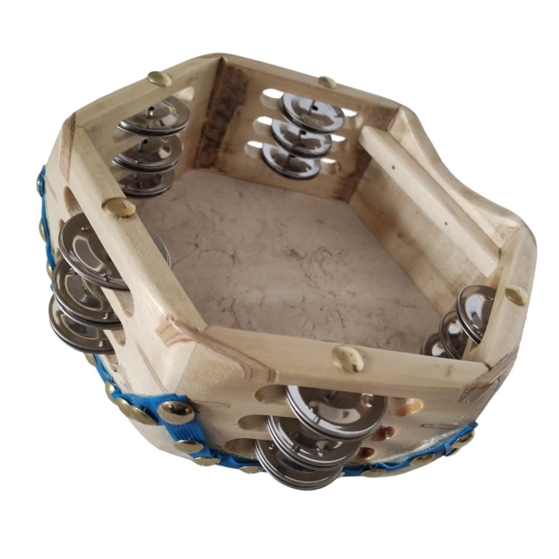 Pandero cuequero hexagonal 8'' Mlion 3 Filas Azul 2