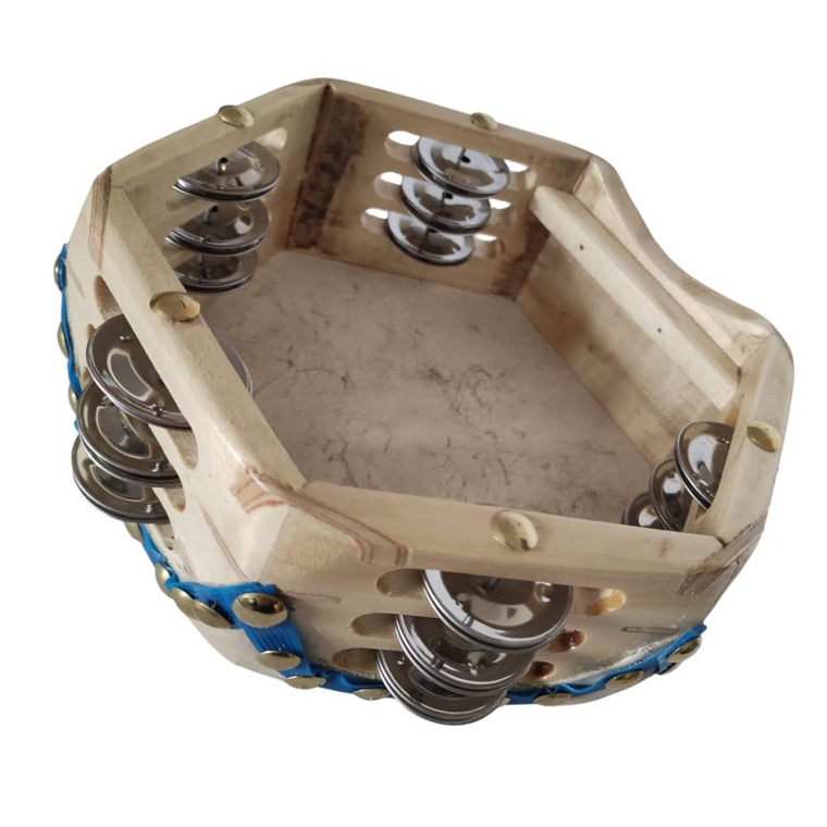 Pandero cuequero hexagonal 8'' Mlion 3 Filas Azul 2