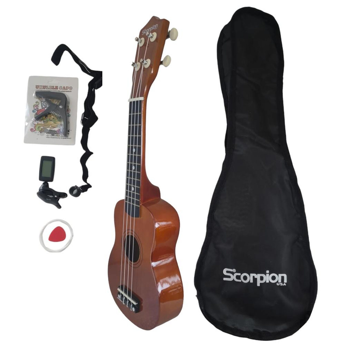 Set completo ukelele soprano Scorpion SCKUK-30S Cafe 1