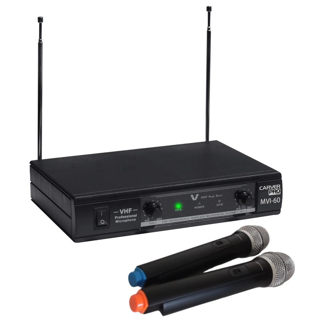Set 2 microfonos inalambricos VHF CarverPro MVI-60/CS 1