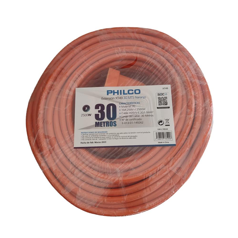 Extension de corriente 30 mts Philco XT49 30MTS Naranjo 1