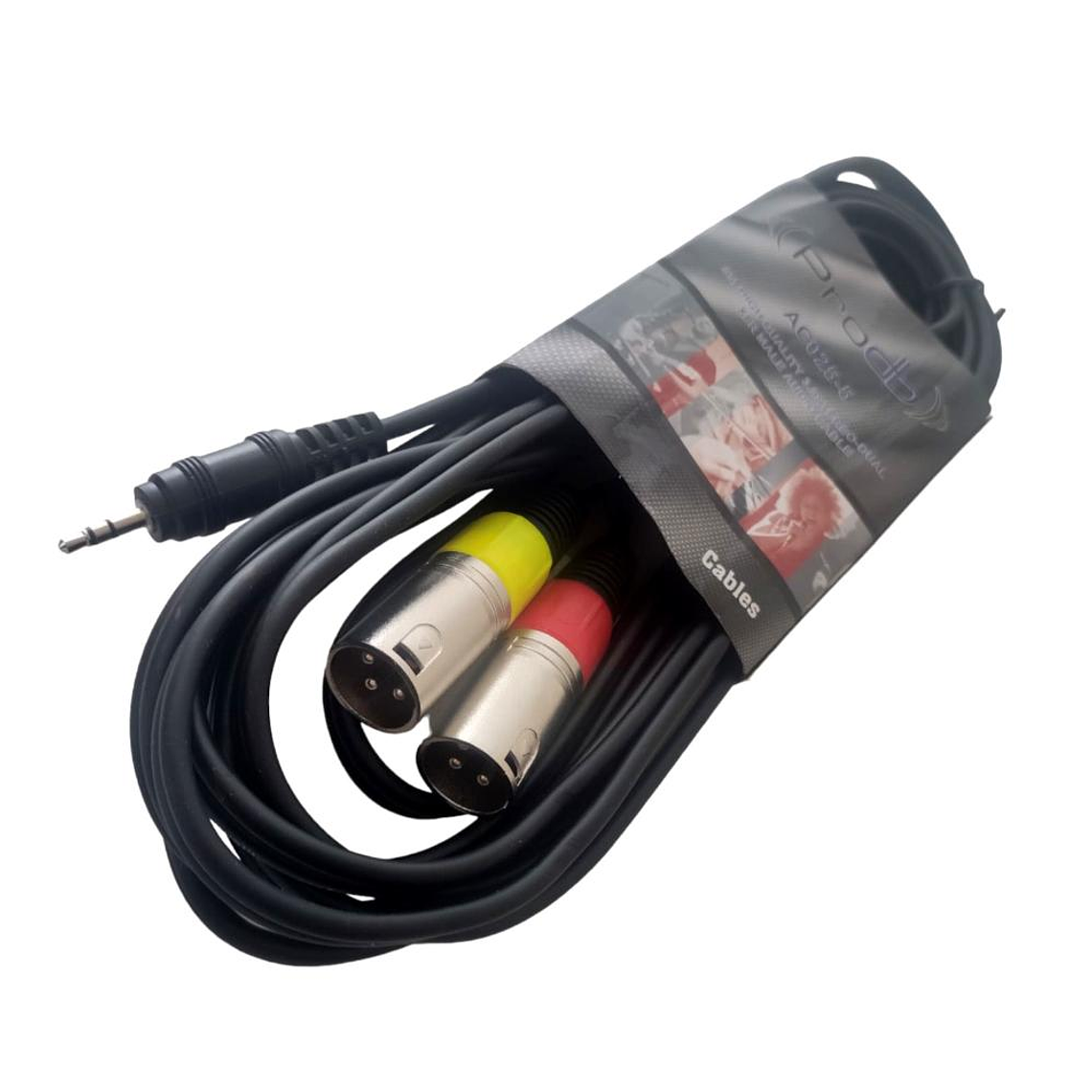 Cable 3,5mm a 2 XLR macho 5mts Prodb AC025-5 1