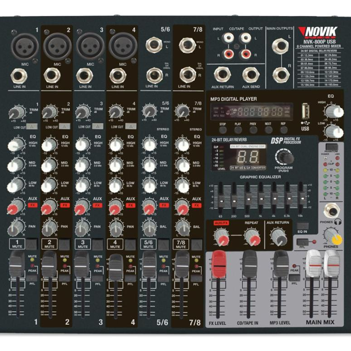 Mixer Amplificado Novik NVK-800P BT 1