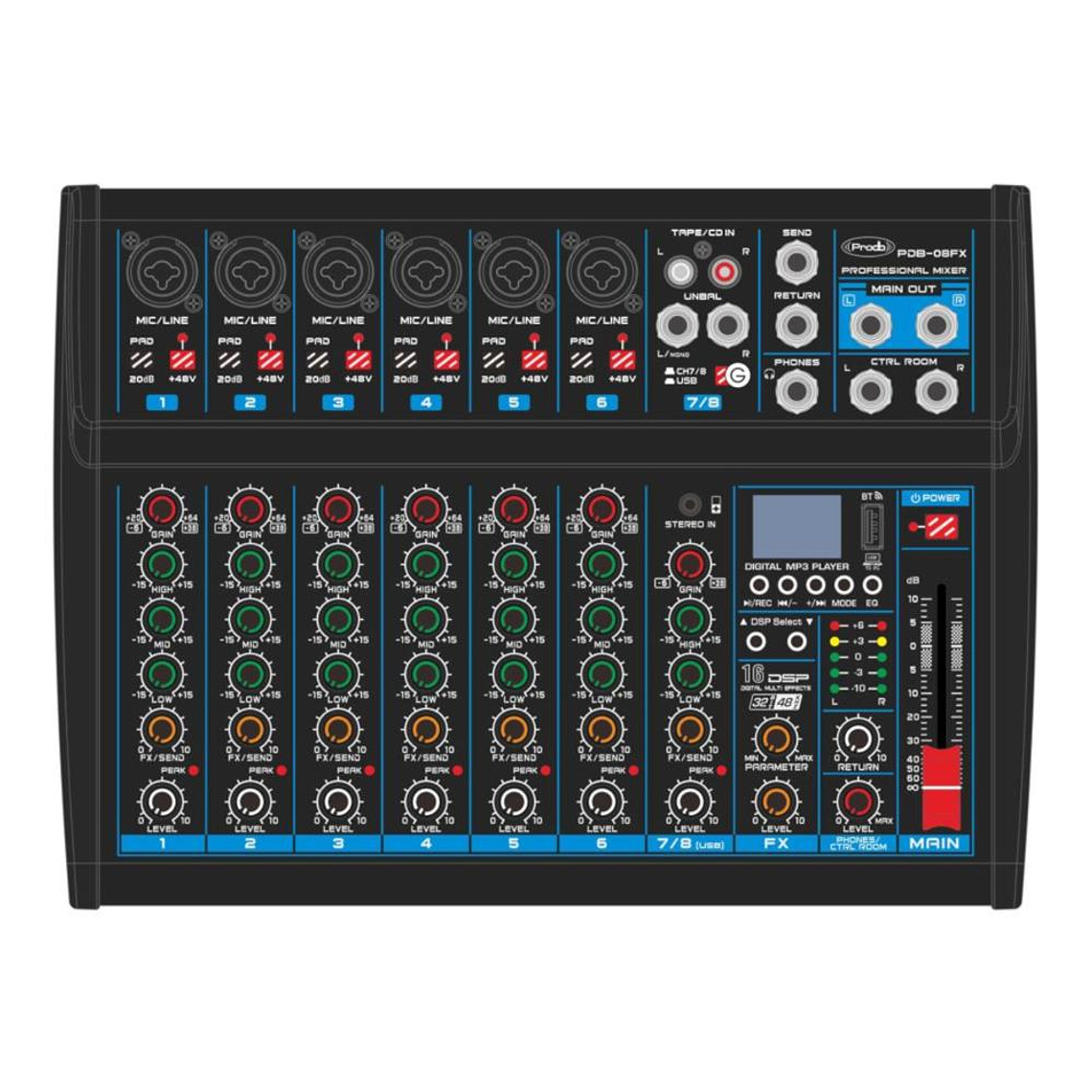 Mixer Analogo 8 canales Prodb PDB-08FX 1