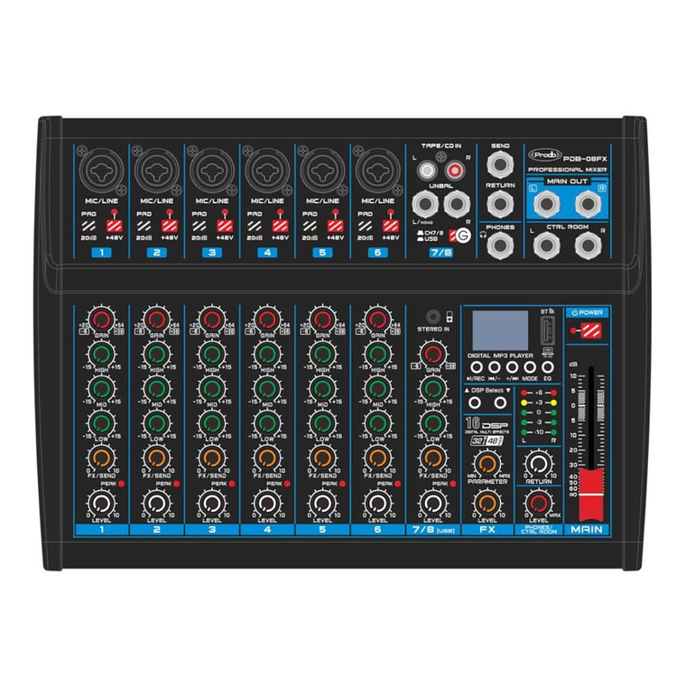 Mixer Analogo 8 canales Prodb PDB-08FX 1