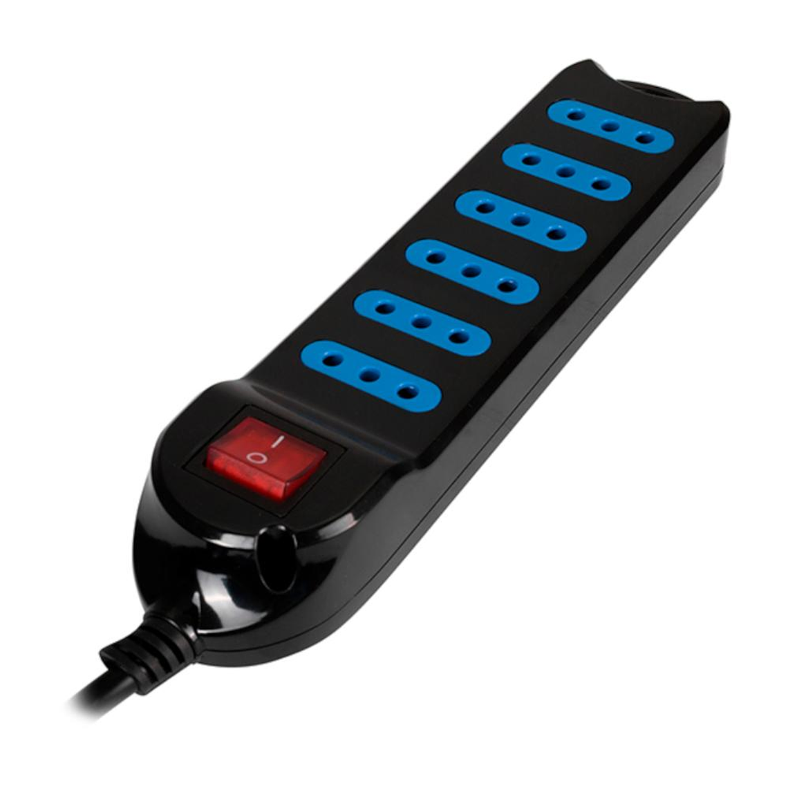 Alargador multiple con switch 6 tomas 5 mt Philco XT-30 Negro 1