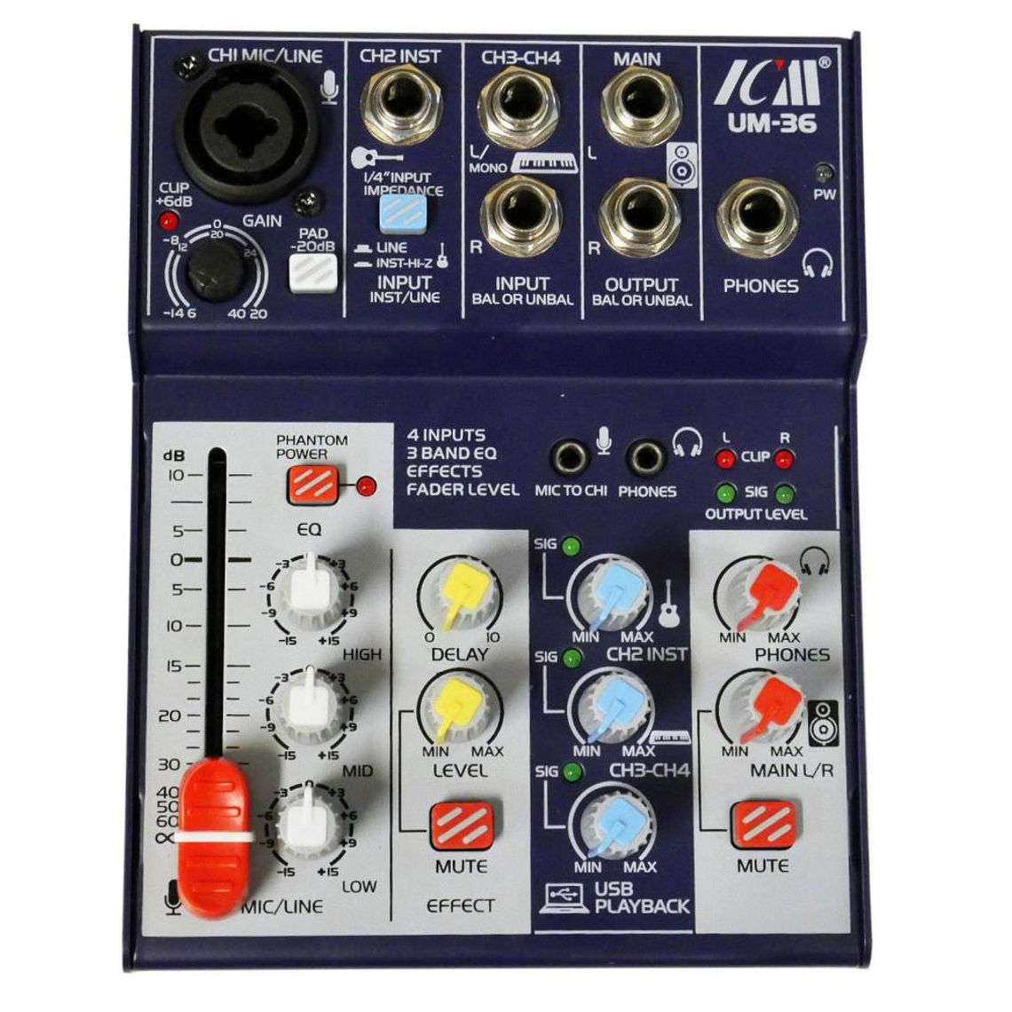 Mixer interfaz de audio 4 canales ICM UM-36 1