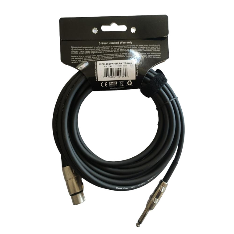 Cable XLR-Plug 6,3mm de 6 mt Kirlin MPC-282PN/BK 6M 2