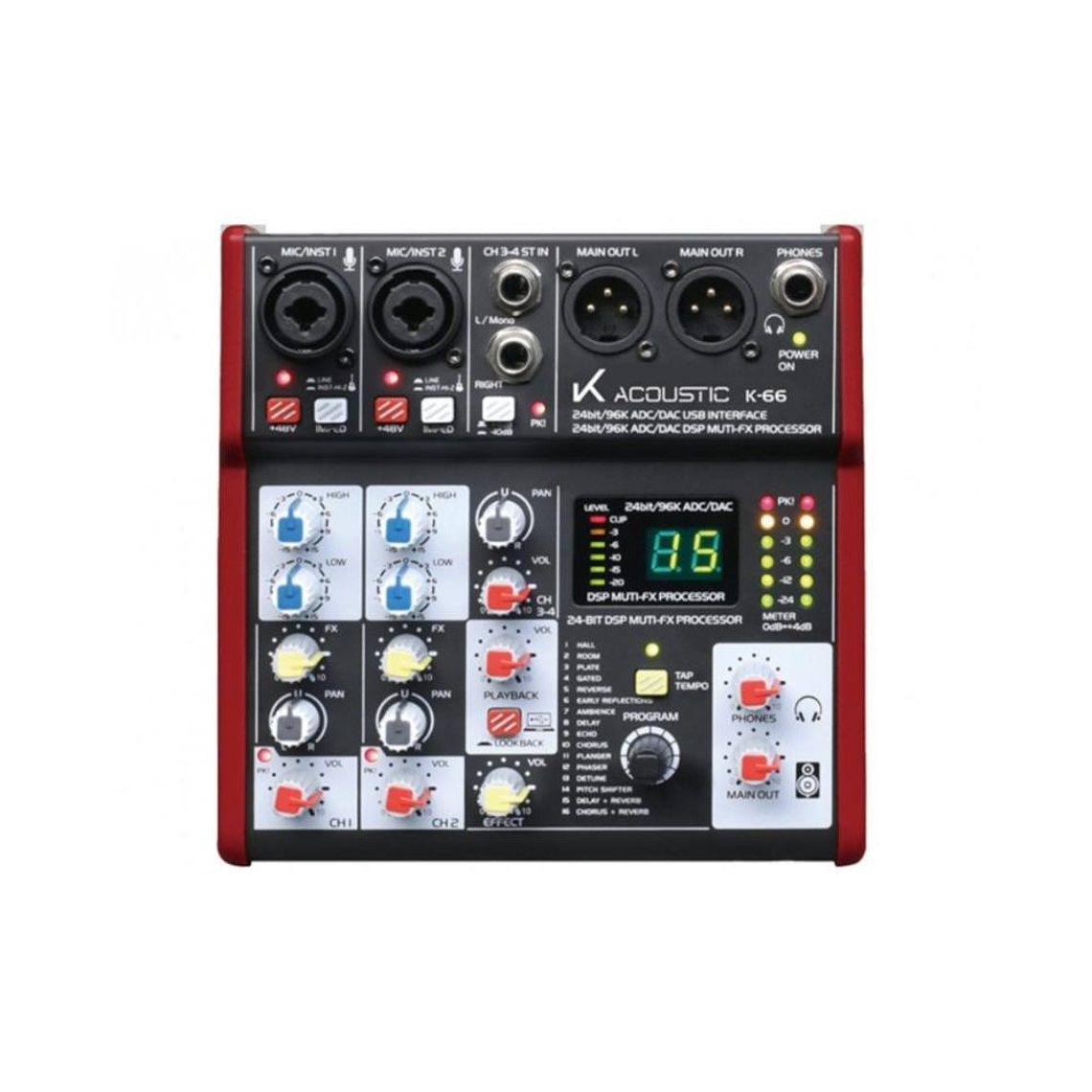 Mixer Analogo 4 canales USB K-Acoustic K-66 1
