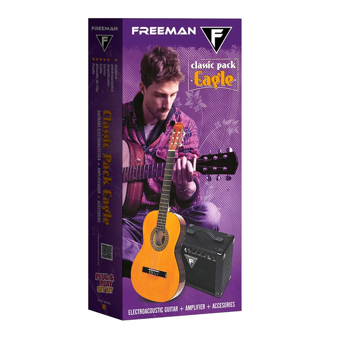 Pack Guitarra Electroacustica Freeman Classic Eagle NT 1