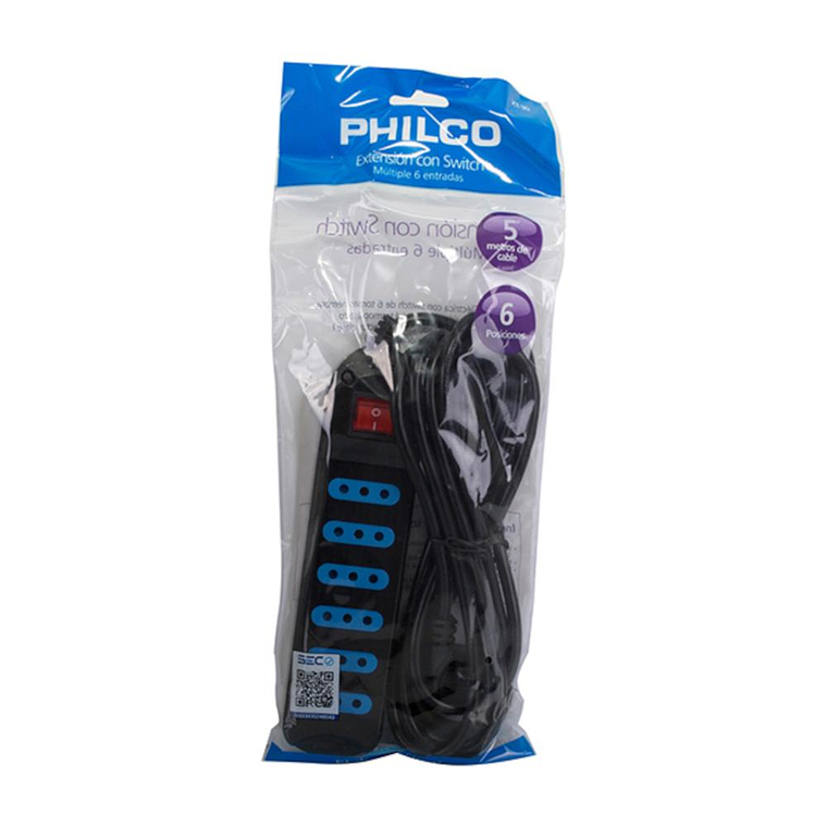 Alargador múltiple con switch 6 tomas 3 mt Philco XT-30 Negro 3