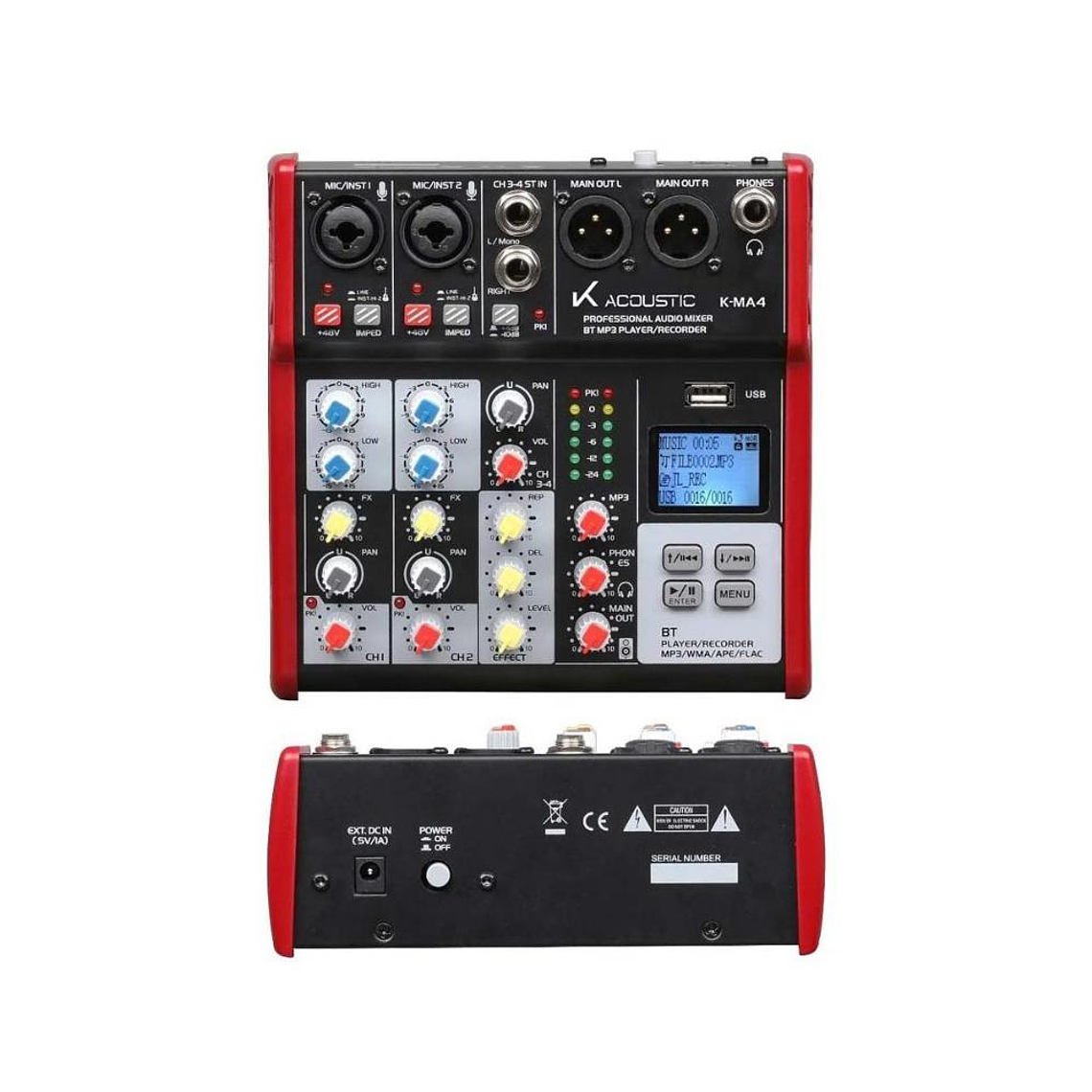 Mixer Analogo 4 canales USB K-Acoustic K-MA4 1