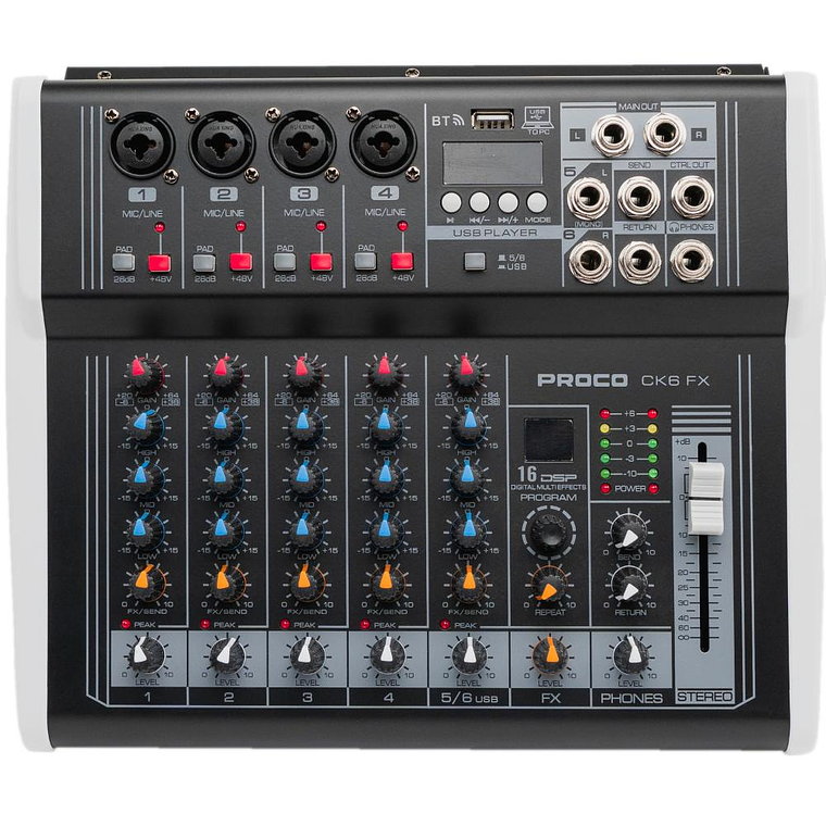 Mixer Amplificado 6 canales Proco CK6 FX 1