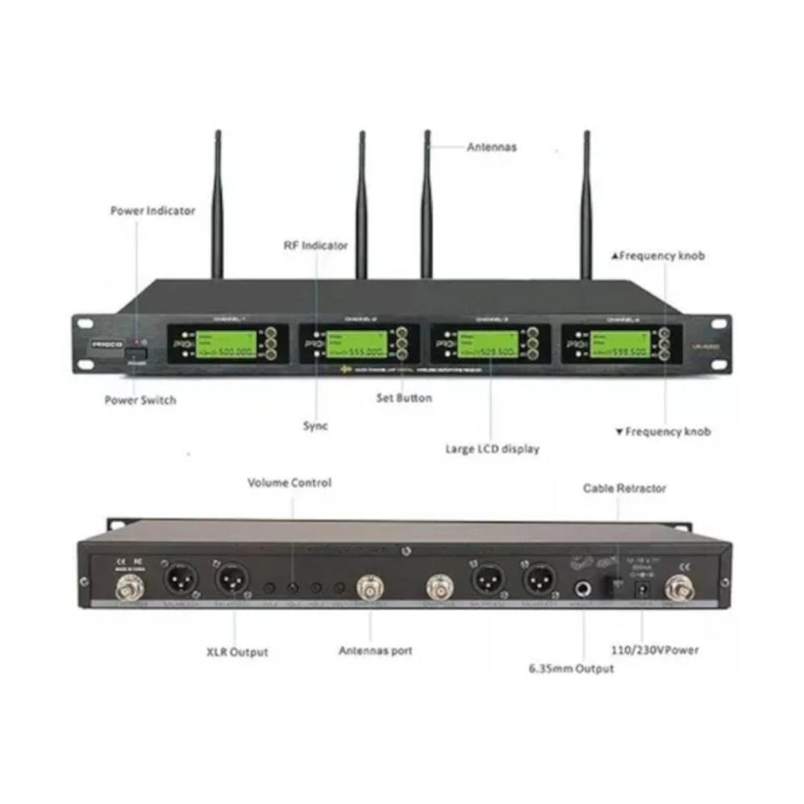 Set 4 Microfonos Inalambricos UHF Proco PR4000 2