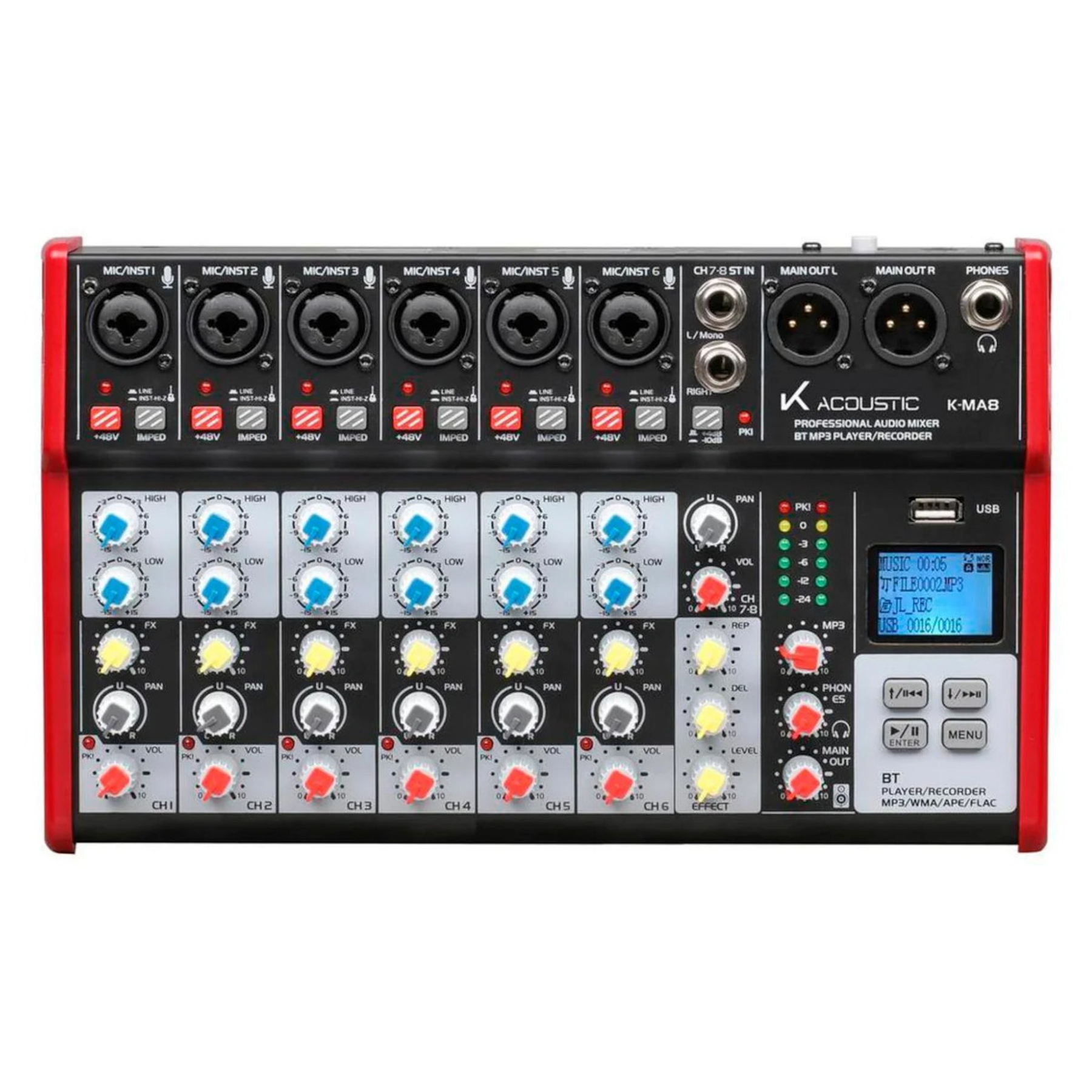 Mixer Analogo 8 canales USB K-Acoustic K-MA8