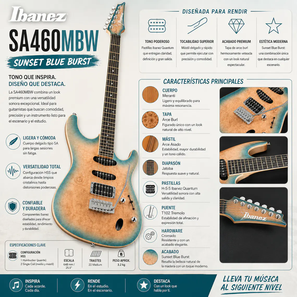 Guitarra Electrica Ibanez SA460MBW Sunset Blue Burst 2