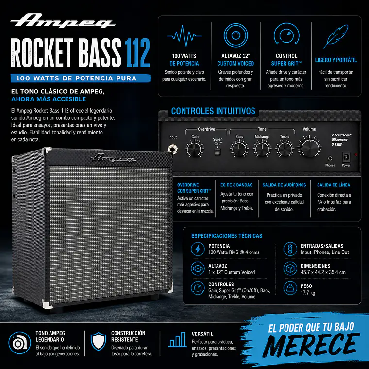 Amplificador Bajo 100 W Ampeg Rocket Bass 112 2