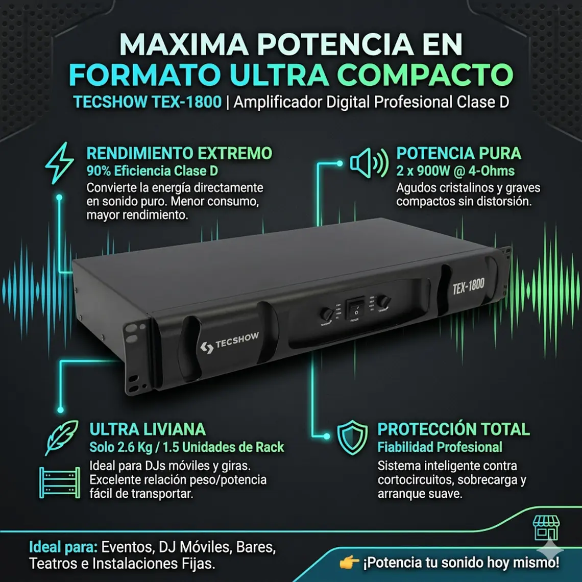 Amplificador de Potencia Tecshow TEX-1800 2