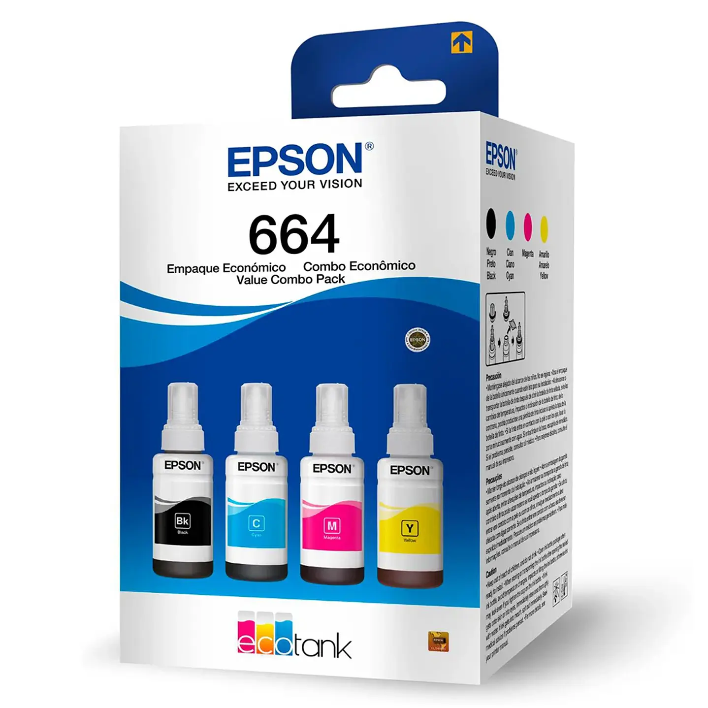 Pack 4 Tintas Epson T664 Original - Negro, Cian, Magenta, Amarillo, 70 ml c/u 1