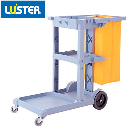 Luster - Carro Porta Implementos Gris con Bolsa Amarilla y Tapa - Limpieza Profesional