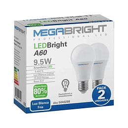 Pack 2 Ampolletas Led 9,5w Luz Fría Megabright