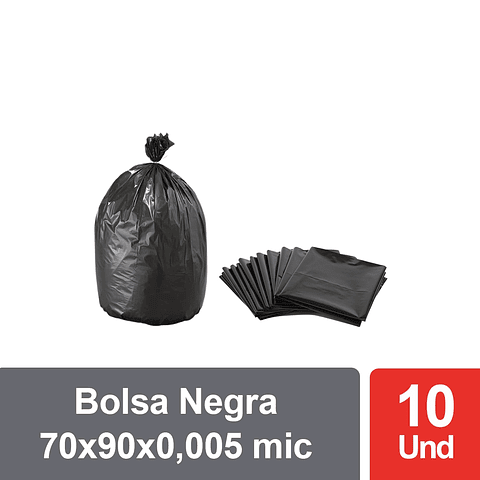 Bolsas de Basura Negras 70x90 cm - Carga Pesada, 60 Litros, 50 Micrones - Pack 10 Unidades