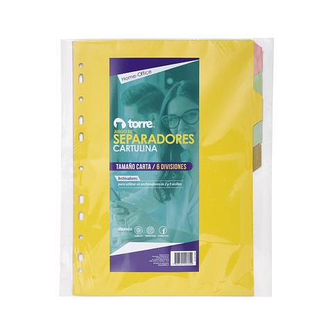 Torre - Separador de Cartulina Tamaño Carta, 6 Posiciones Multicolores