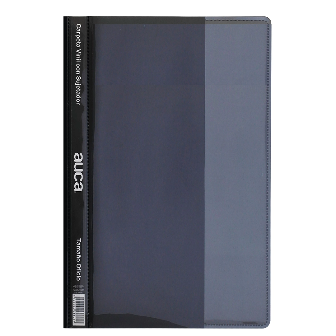 Carpeta de Vinilo con Sujetador Tamaño Oficio, Color Negro