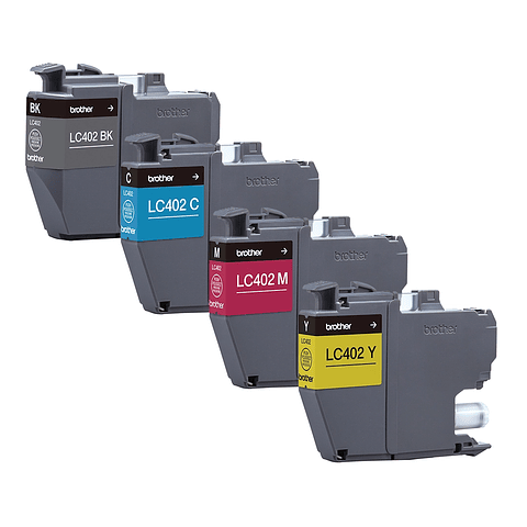 Pack 4 Tintas Brother LC402 Original - Negro, Cian, Magenta, Amarillo (CMYK)